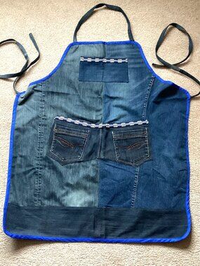 Handmade Denim Men's Women's Apron One Size Upcycle Recycled Jeans Cooking